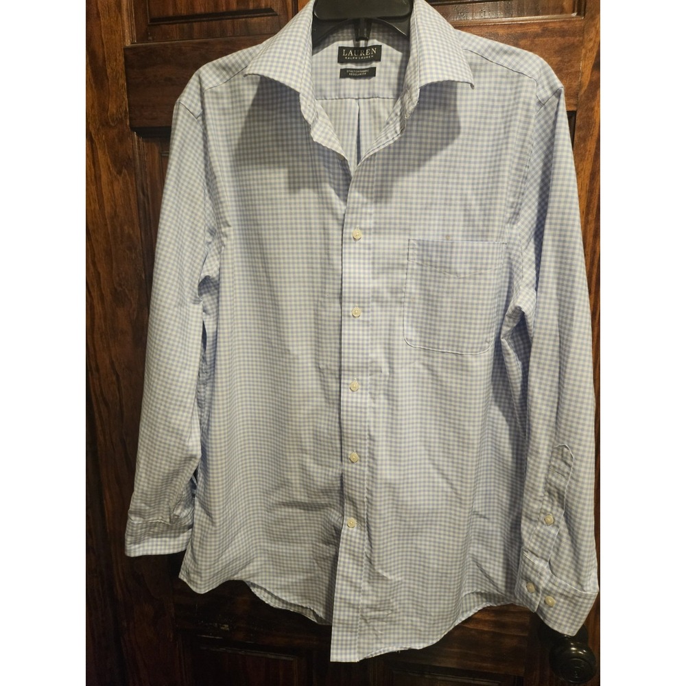 Lauren Ralph Lauren Mens Large Blue Gingham Stretch Dress Shirt 16 32/33 Regular